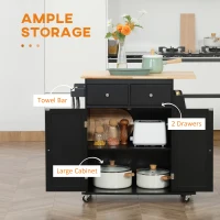 HOMCOM Rolling Kitchen Island Trolley Storage Cart with Rubber Wood Top, 3-Tier Spice Rack, Towel Rack Home Kitchen Carts, Black(m-4)