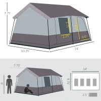 Outsunny Large Camping Tent with 10 Person Floorspace, Rain Cover & Breathable Mesh Roof, Cabin Tent 8 Person Size, Big Family Tent Camping Accessory, Gray(m-3)