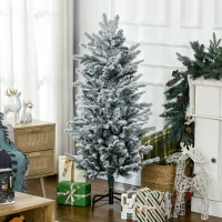 HOMCOM 4.5' Artificial Flocked Christmas Trees, with Snow Frosted Branches, Auto Open, Steel Base(m-2)