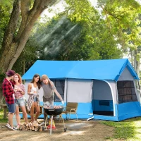 Outsunny Large Camping Tent with 10 Person Floorspace, Rain Cover & Breathable Mesh Roof, Cabin Tent 8 Person Size, Big Family Tent Camping Accessory, Blue(m-2)