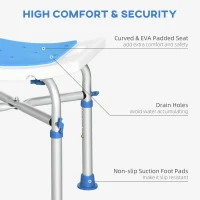 HOMCOM Height Adjustable Shower Chair, 16.7"W Aluminum Shower Stool for Inside Shower with Suction Cup Feet, EVA Padded Bath Seat for Senior, Elderly, Disabled(m-4)