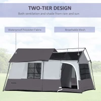 Outsunny Large Camping Tent with 10 Person Floorspace, Rain Cover & Breathable Mesh Roof, Cabin Tent 8 Person Size, Big Family Tent Camping Accessory, Gray(m-5)