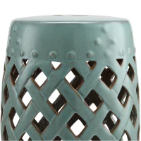 Outsunny 13" x 18" Ceramic Garden Stool with Woven Lattice Design & Glazed Strong Materials Decorative End Table, Antique Blue(m-10)