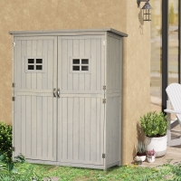 Outsunny 4x1.5ft Wooden Garden Sheds, Outdoor Storage with Windows and Double Door for Gardeners, Grey