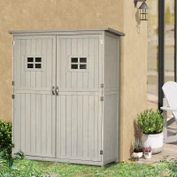 Outsunny 4x1.5ft Wooden Garden Sheds, Outdoor Storage with Windows and Double Door for Gardeners, Grey(m-8)