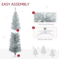HOMCOM 6' Artificial Pencil Christmas Tree, Slim Xmas Tree with 390 Realistic Branch Tips and Plastic Stand, Silver(m-7)