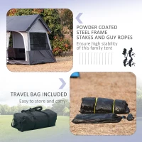 Outsunny Large Camping Tent with 10 Person Floorspace, Rain Cover & Breathable Mesh Roof, Cabin Tent 8 Person Size, Big Family Tent Camping Accessory, Gray(m-7)
