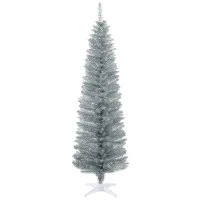 HOMCOM 6' Artificial Pencil Christmas Tree, Slim Xmas Tree with 390 Realistic Branch Tips and Plastic Stand, Silver(m-1)