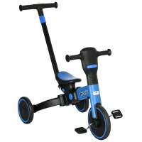 Aosom 4-in-1 Toddler Tricycle, Adjustable Balance Bike, Kids Bike, Baby Bicycle Push Trike for Kids 2-4 with Folding Trike Handle, Outdoor Toy for Toddlers & Kindergarteners, Blue(m-1)