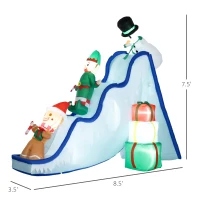 HOMCOM 8.5FT Long Christmas Inflatables Outdoor Decorations Snowman, Elf and Gingerbread Man on Ski Slope, Blow-Up LED Christmas Decor, Waterproof(m-3)