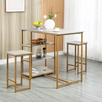 HOMCOM 3 Piece Bar Table and Chairs Set, Kitchen Table and 2 Bar Stools for Dining Room, Living Room, Small Space, Grey(m-1)