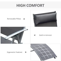 Outsunny Chaise Lounge Foldable Outdoor Chair, Portable, 7-Position Adjustable Reclining Tri-fold Chair for Camping, Sunbathing & Tanning at the Beach, Swimming Pool with Pillow, Grey(m-5)