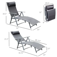 Outsunny Chaise Lounge Foldable Outdoor Chair, Portable, 7-Position Adjustable Reclining Tri-fold Chair for Camping, Sunbathing & Tanning at the Beach, Swimming Pool with Pillow, Grey(m-3)