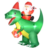 HOMCOM 6ft Christmas Inflatable Santa Claus Riding Dinosaur for Outdoor, Yard Blow Up Decoration with LED Lights for Party(m-1)