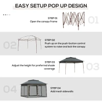 Outsunny 11' x 11' Pop Up Canopy, Outdoor Patio Gazebo Shelter with Removable Zipper Netting, Instant Event Tent w/ 114 Square Feet of Shade and Carry Bag for Backyard, Garden, Dark Gray(m-5)