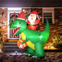 HOMCOM 6ft Christmas Inflatable Santa Claus Riding Dinosaur for Outdoor, Yard Blow Up Decoration with LED Lights for Party(m-2)