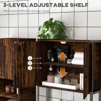 kleankin Over The Toilet Cabinet, Industrial Bathroom Above Toilet Storage with Double Door Cupboard and Adjustable Shelf, Brown(m-6)