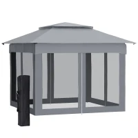 Outsunny 11' x 11' Pop Up Canopy, Outdoor Patio Gazebo Shelter with Removable Zipper Netting, Instant Event Tent w/ 114 Square Feet of Shade and Carry Bag for Backyard, Garden, Gray(m-1)