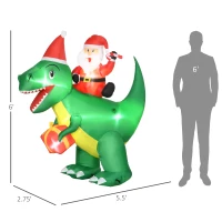 HOMCOM 6ft Christmas Inflatable Santa Claus Riding Dinosaur for Outdoor, Yard Blow Up Decoration with LED Lights for Party(m-3)