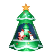 HOMCOM 7FT Inflatable Christmas Tree Decorations with Santa Claus and Penguin, Blow-Up Outdoor LED Christmas Decor(m-1)