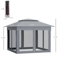 Outsunny 11' x 11' Pop Up Canopy, Outdoor Patio Gazebo Shelter with Removable Zipper Netting, Instant Event Tent w/ 114 Square Feet of Shade and Carry Bag for Backyard, Garden, Gray(m-3)