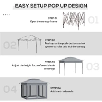 Outsunny 11' x 11' Pop Up Canopy, Outdoor Patio Gazebo Shelter with Removable Zipper Netting, Instant Event Tent w/ 114 Square Feet of Shade and Carry Bag for Backyard, Garden, Gray(m-5)