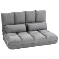 HOMCOM Convertible Floor Sofa Chair, Folding Couch Bed, Guest Chaise Lounge with 2 Pillows, Adjustable Backrest and Headrest, 40.25" L, Light Gray(m-1)