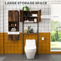 kleankin Over The Toilet Cabinet, Industrial Bathroom Above Toilet Storage with Double Door Cupboard and Adjustable Shelf, Brown(m-4)