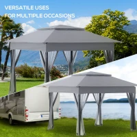 Outsunny 11' x 11' Pop Up Canopy, Outdoor Patio Gazebo Shelter with Removable Zipper Netting, Instant Event Tent w/ 114 Square Feet of Shade and Carry Bag for Backyard, Garden, Gray(m-4)