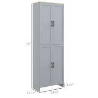 HOMCOM Freestanding Kitchen Pantry, 4-Door Kitchen Pantry Cabinet with Adjustable Shelves and Doors, Gray(m-3)