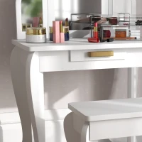 Qaba Kids Dressing Table and Chair Set, Girls Dressing Set, Makeup Desk with Drawer for 3-6 Years Old Kids, White(m-10)