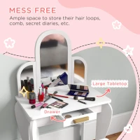 Qaba Kids Dressing Table and Chair Set, Girls Dressing Set, Makeup Desk with Drawer for 3-6 Years Old Kids, White(m-5)