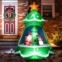 HOMCOM 7FT Inflatable Christmas Tree Decorations with Santa Claus and Penguin, Blow-Up Outdoor LED Christmas Decor(m-2)