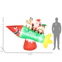 HOMCOM 9' Christmas Inflatables Outdoor Decorations Rocket Carrying Santa Claus, Elf, and Reindeer, Blow-Up LED Yard Christmas Decor, Waterproof(m-3)