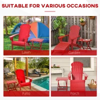 Outsunny 3-Piece Folding Adirondack Chair with Ottoman and Side Table, Outdoor Wooden Fire Pit Chairs w/ High-back, Wide Armrests for Patio, Backyard, Garden, Lawn Furniture, Red(m-4)