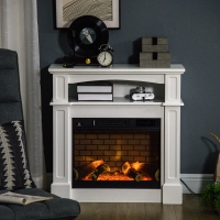 HOMCOM Electric Fireplace with Mantel, Freestanding Heater Corner Firebox with Remote Control, 700W/1400W, White