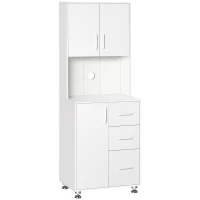 HOMCOM Modern Kitchen Cupboard with Storage Cabinet Hutch, 2 Cabinets, 3 Drawers and Open Countertop, White(m-2)