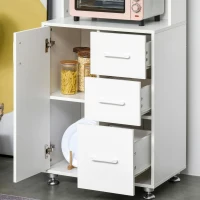 HOMCOM Modern Kitchen Cupboard with Storage Cabinet Hutch, 2 Cabinets, 3 Drawers and Open Countertop, White(m-10)