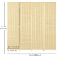 HOMCOM Woven Bamboo Room Divider, 4 Panel Folding Indoor Privacy Screens for Home Office, 71"x71"x0.6", Natural(m-3)