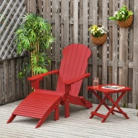 Outsunny 3-Piece Folding Adirondack Chair with Ottoman and Side Table, Outdoor Wooden Fire Pit Chairs w/ High-back, Wide Armrests for Patio, Backyard, Garden, Lawn Furniture, Red(m-2)