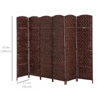 HOMCOM 6ft Folding Room Divider, 6 Panel Wall Partition with Wooden Frame for Bedroom, Home Office, Brown(m-3)