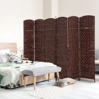 HOMCOM 6ft Folding Room Divider, 6 Panel Wall Partition with Wooden Frame for Bedroom, Home Office, Brown(m-1)