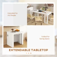 HOMCOM Extendable Dining Table, Expandable Kitchen Table for Small Spaces, Seats up to 6 People, White(m-4)