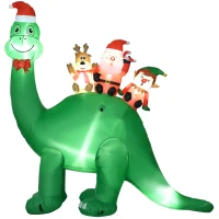 HOMCOM 6.6' Christmas Inflatables Outdoor Decorations Dinosaur Carrying Santa Claus, Elf, and Reindeer, Blow-Up LED Yard Christmas Decor, Waterproof(m-1)