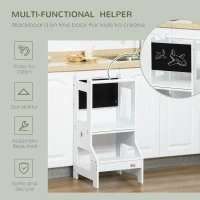 Qaba 2-in-1 Kids Kitchen Helper Step Stool, Detachable Toddler Table and Chair Set, Children Standing Tower for Kitchen Counter with Safety Rail Chalkboard, White(m-6)