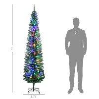 HOMCOM 7' Artificial Pencil Christmas Trees Holiday Decoration with Colorful LED Lights, Steel Base, Skinny Shape(m-3)