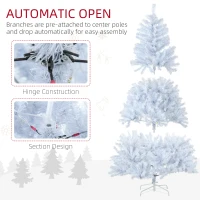 HOMCOM 6' Prelit Artificial White Christmas Trees Home Decor, with Warm White LED Lights, Auto Open, Steel Base(m-7)