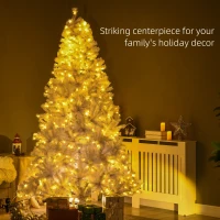 HOMCOM 7.5' Prelit Artificial White Christmas Trees Home Decor, with Warm White LED Lights, Auto Open, Steel Base(m-4)