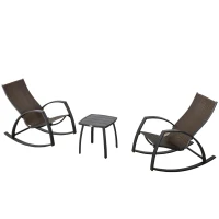 Outsunny 3 Pieces Patio Wicker Rocking Chair Set, Outdoor PE Rattan Bistro Rocker Set w/ Aluminum Frame, and Glass Top Coffee Table for Garden, Porch, Poolside, Brown(m-2)