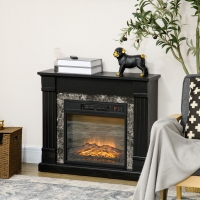 HOMCOM Electric Fireplace Mantel Wood Surround, Freestanding Fireplace Heater with Realistic Flame, Adjustable Temperature, Timer, Overheating Protection, and Remote Control, Black
